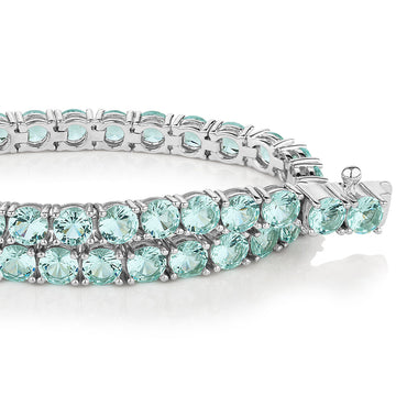 Round Brilliant tennis bracelet with ocean green simulants in sterling silver secondary view