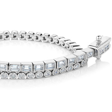 Baguette and Round Brilliant tennis bracelet with 3.26 carats* of diamond simulants in sterling silver secondary view