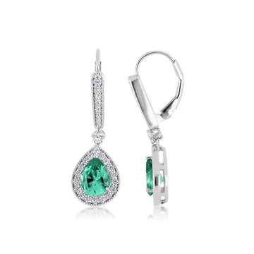 Pear and Round Brilliant drop earrings with ocean green simulants and 0.62 carats* of diamond simulants in sterling silver secondary view