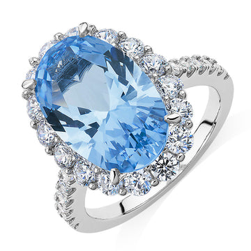 Dress ring with blue topaz simulant and 1.52 carats* of diamond simulants in sterling silver secondary view