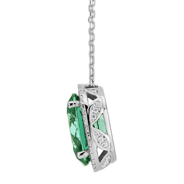 Halo necklace with ocean green simulant and 0.27 carats* of diamond simulants in sterling silver secondary view