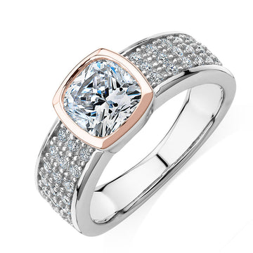 Synergy dress ring with 1.7 carats* of diamond simulants in 10 carat rose gold and sterling silver secondary view