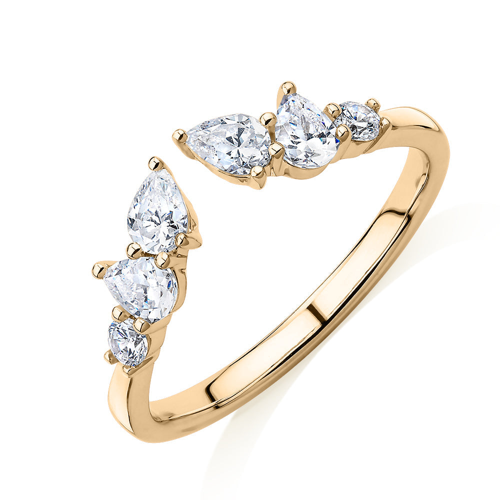 Pear curved wedding or eternity band with 0.92 carats* of diamond simulants in 10 carat yellow gold