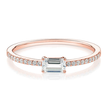 Dress ring with 0.39 carats* of diamond simulants in 10 carat rose gold