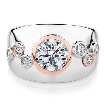 Synergy dress ring with 1.46 carats* of diamond simulants in 10 carat rose gold and sterling silver