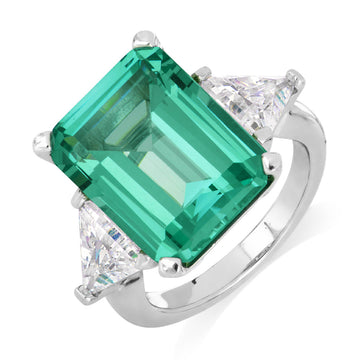 Dress ring with ocean green simulant and 1.82 carats* of diamond simulants in sterling silver secondary view