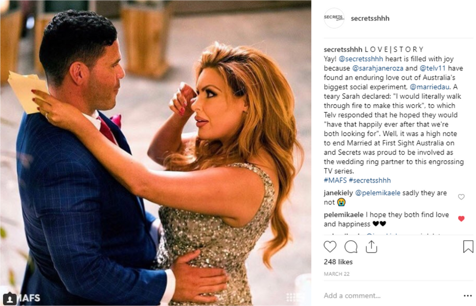 Secrets Shhh featured on Married At First Sight - Sarah and Telv