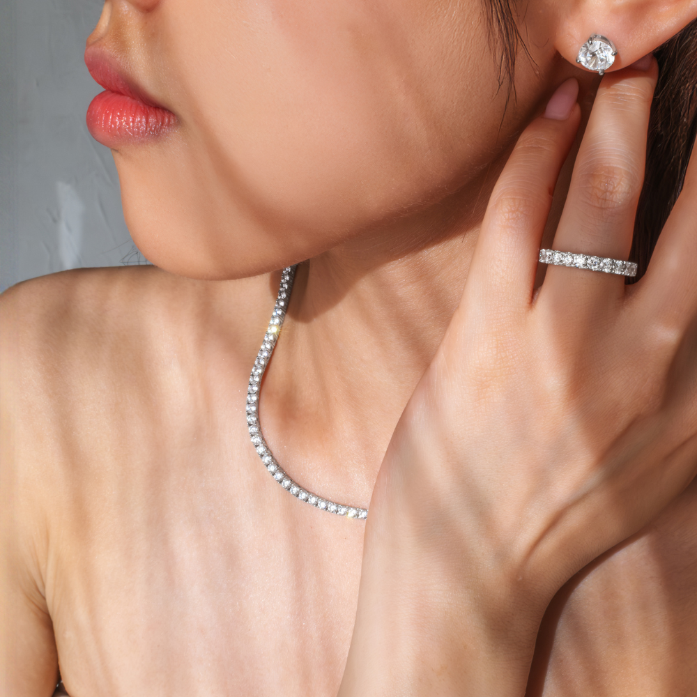 Signature Simulant Diamond 14.2 carat* TW round brilliant tennis necklace in sterling silver