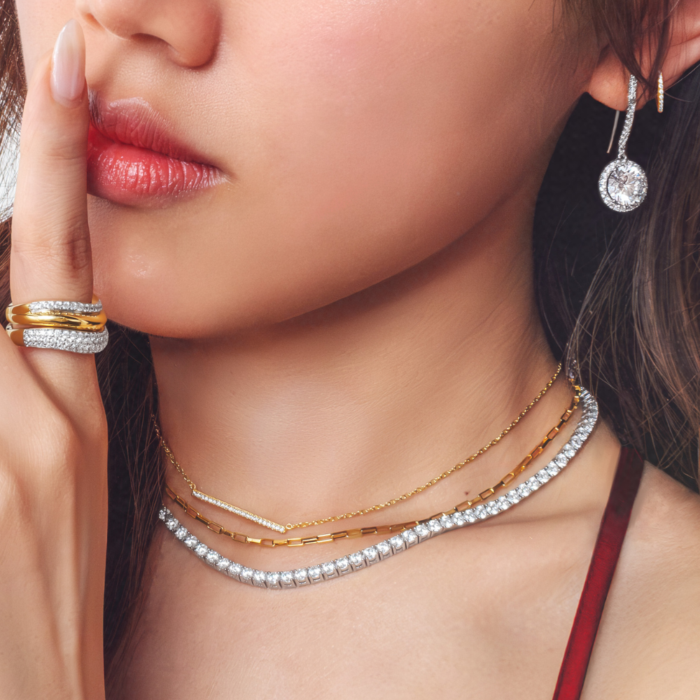Round Brilliant drop earrings with 6.7 carats* of diamond simulants in sterling silver