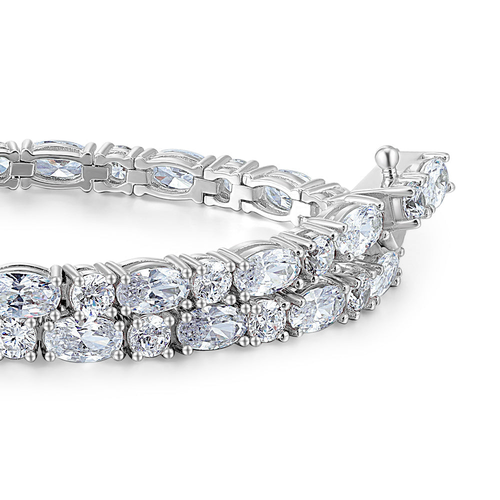 Oval and Round Brilliant tennis bracelet with 6.38 carats* of diamond simulants in sterling silver
