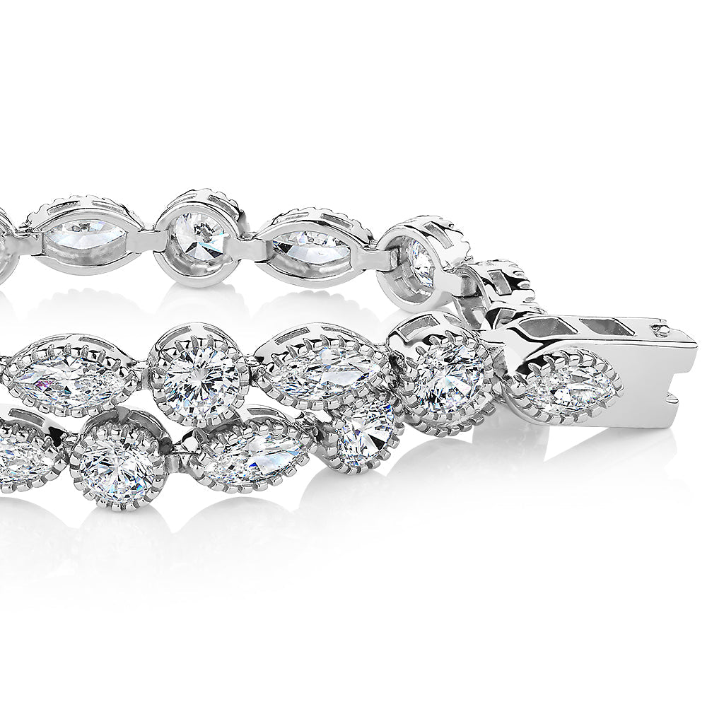 Marquise and Round Brilliant tennis bracelet with 6.50 carats* of diamond simulants in sterling silver