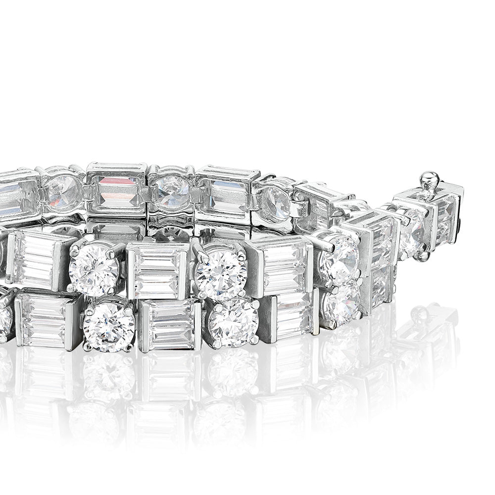 Round Brilliant and Baguette tennis bracelet with 10.07 carats* of diamond simulants in 10 carat white gold