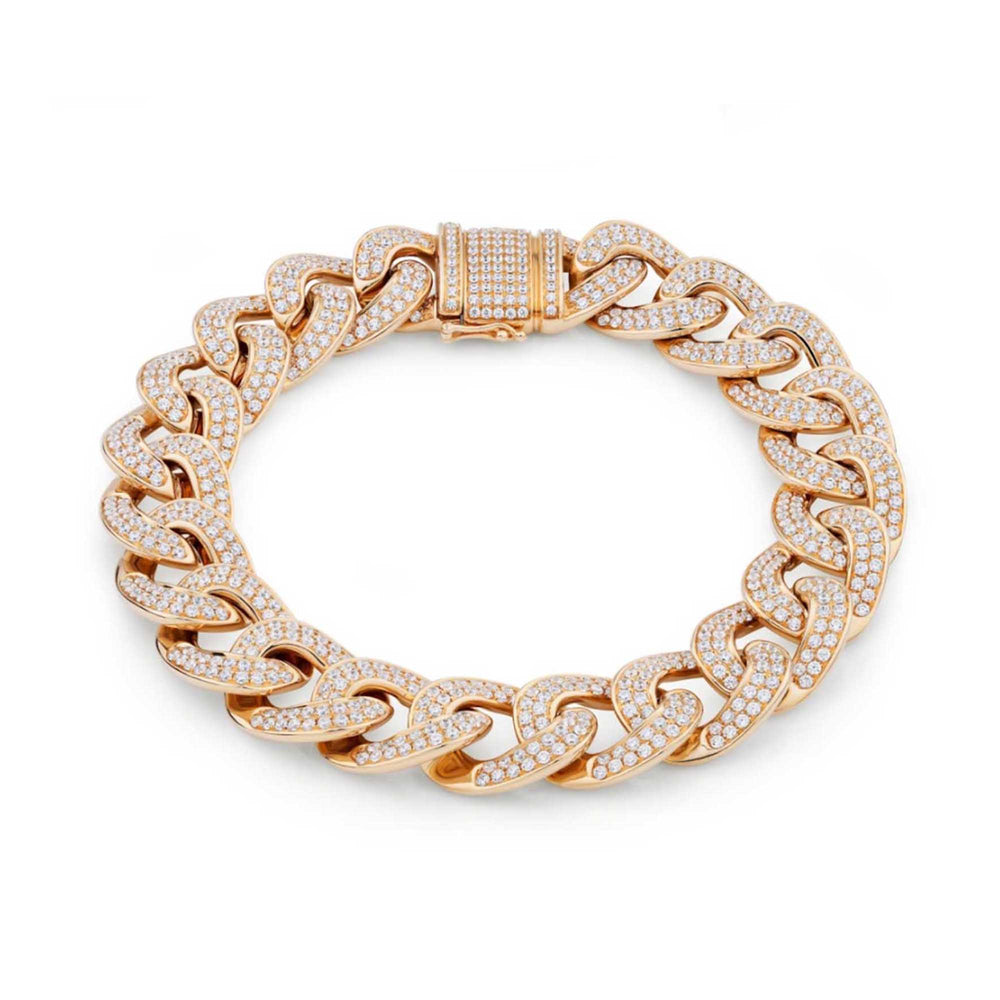 Rounded Edge Round Brilliant Cut Cuban Link Bracelet in Yellow Gold