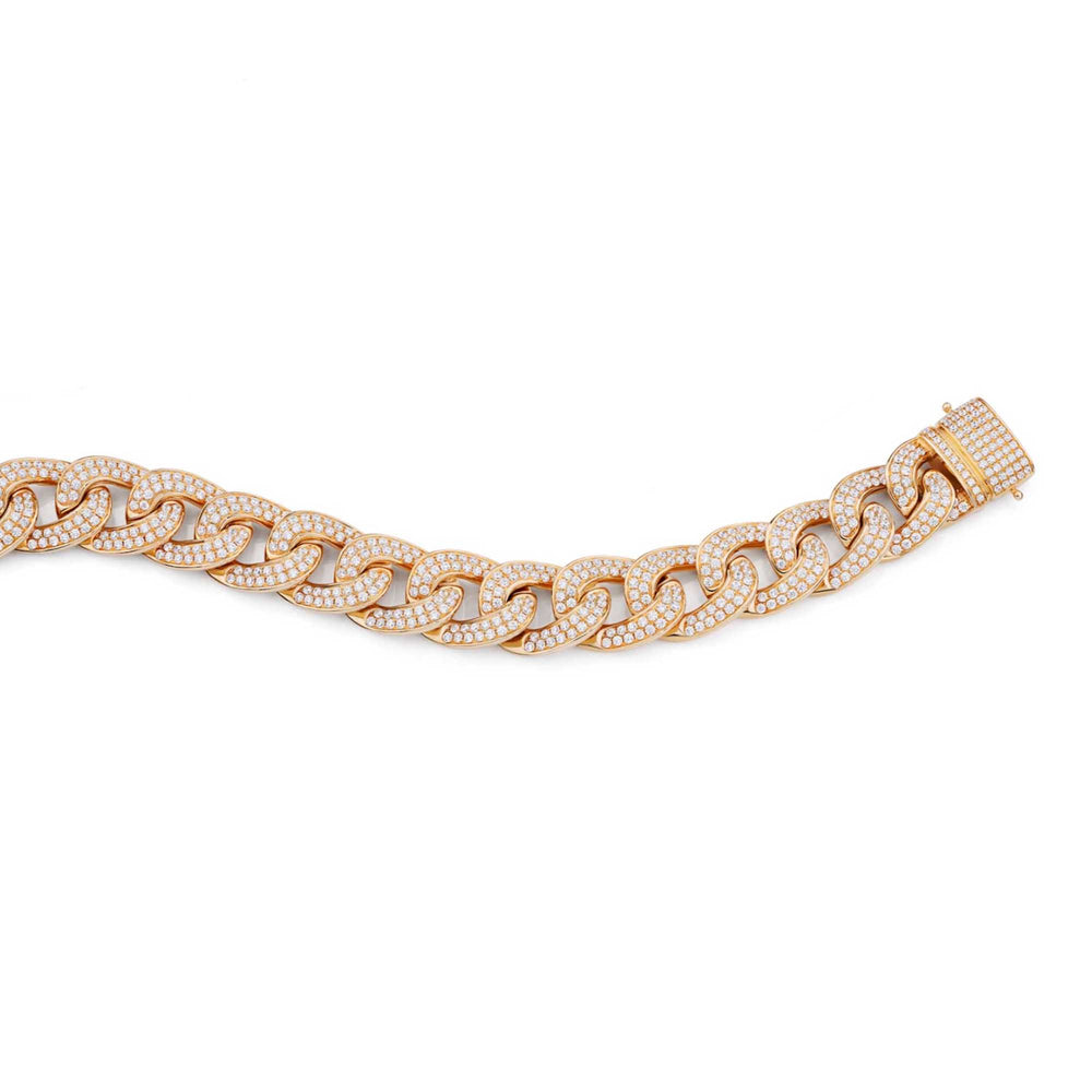 Rounded Edge Round Brilliant Cut Cuban Link Bracelet in Yellow Gold