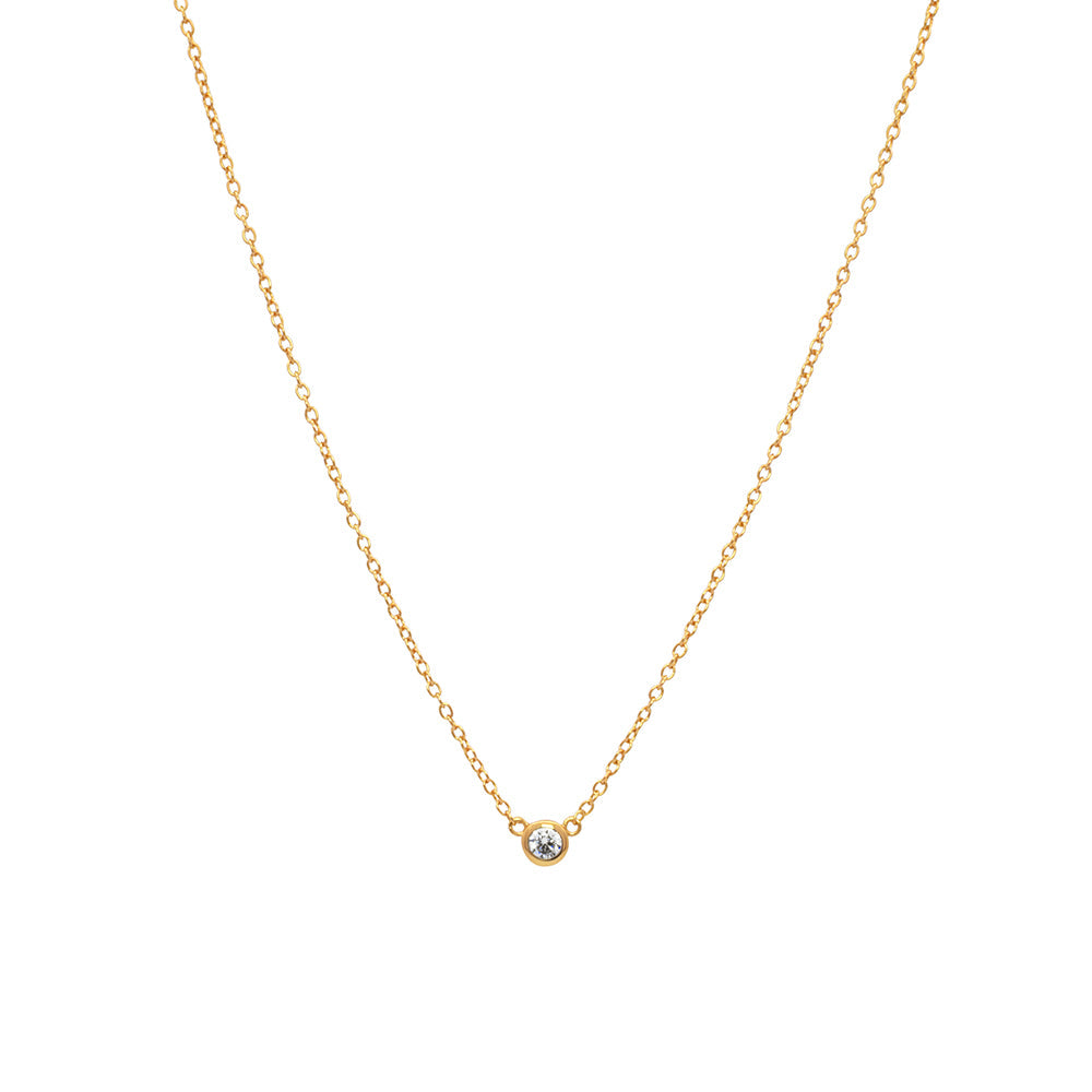 Round Brilliant Signature Simulant bezel necklace in 18 carat yellow gold vermeil