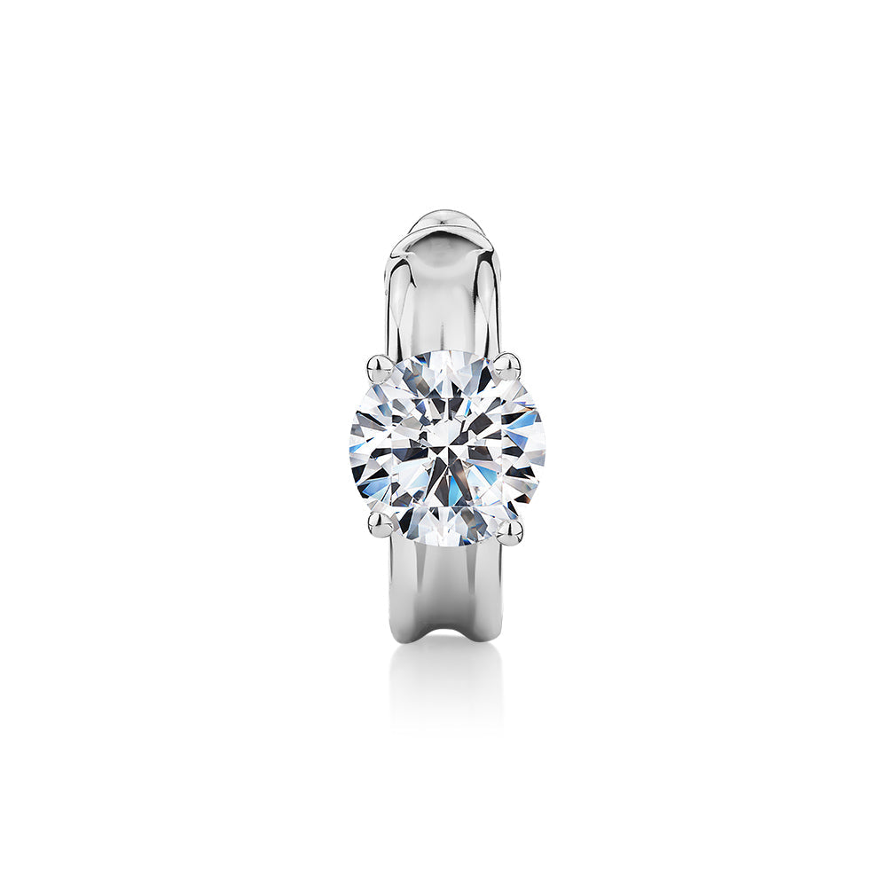 Single earring cuff with 1.03 carat* diamond simulant in 10 carat white gold and sterling silver