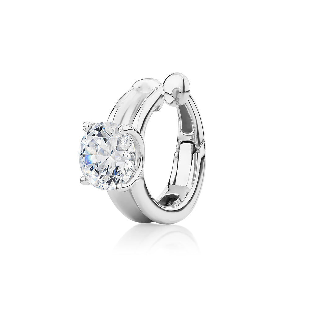 Single earring cuff with 1.03 carat* diamond simulant in 10 carat white gold and sterling silver