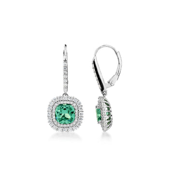 Cushion and Round Brilliant drop earrings with ocean green simulants and 0.96 carats* of diamond simulants in sterling silver secondary view