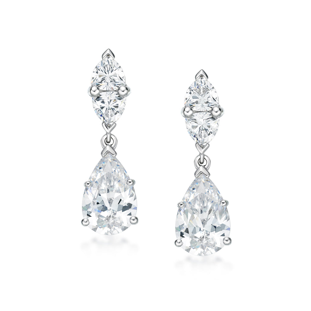 Pear and Trilliant drop earrings with 7.44 carats* of diamond simulants in sterling silver