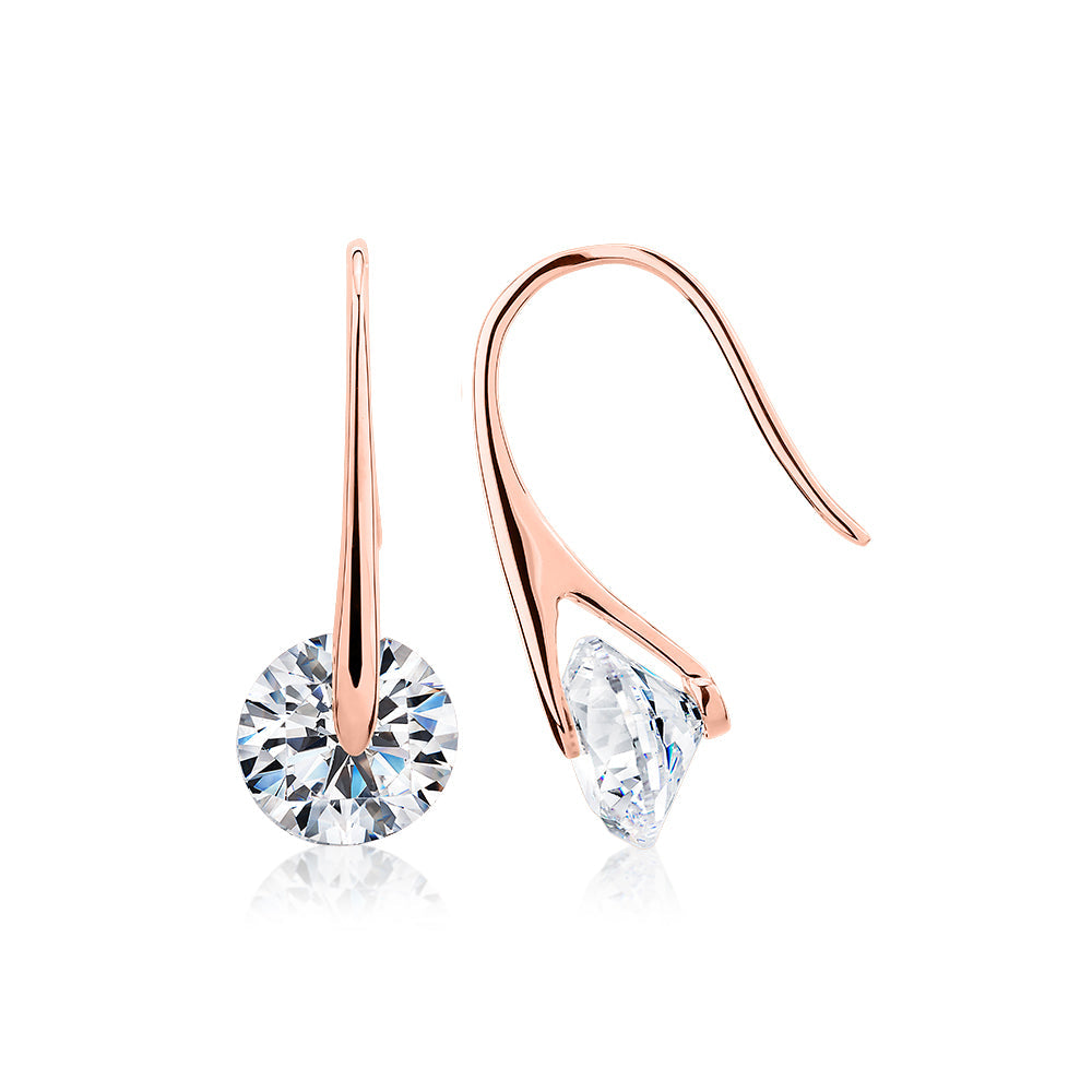 Round Brilliant drop earrings with 3.34 carats* of diamond simulants in 10 carat rose gold