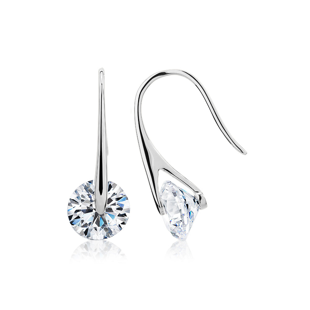 Round Brilliant drop earrings with 3.34 carats* of diamond simulants in 10 carat white gold