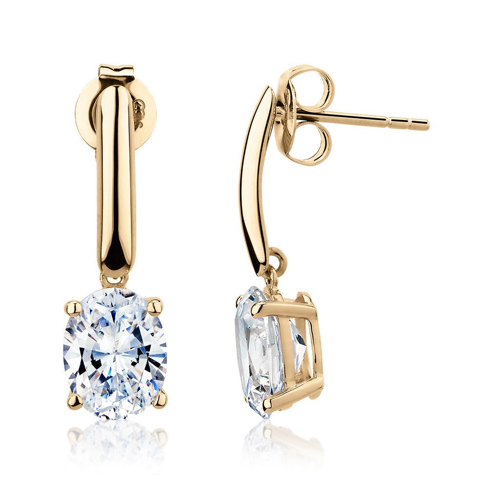 Oval drop earrings with 3.72 carats* of diamond simulants in 10 carat yellow gold