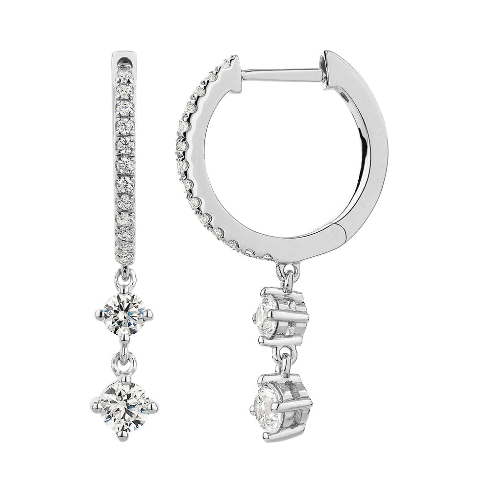 Round Brilliant drop earrings with 0.56 carats* of diamond simulants in sterling silver