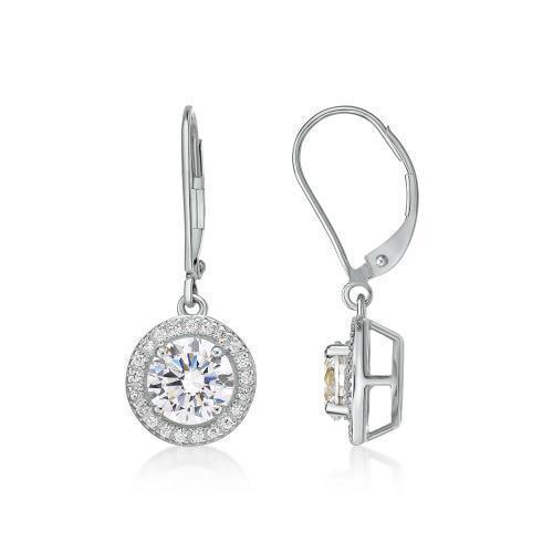 Round Brilliant halo drop earrings with 2.27 carats* of diamond simulants in 10 carat white gold