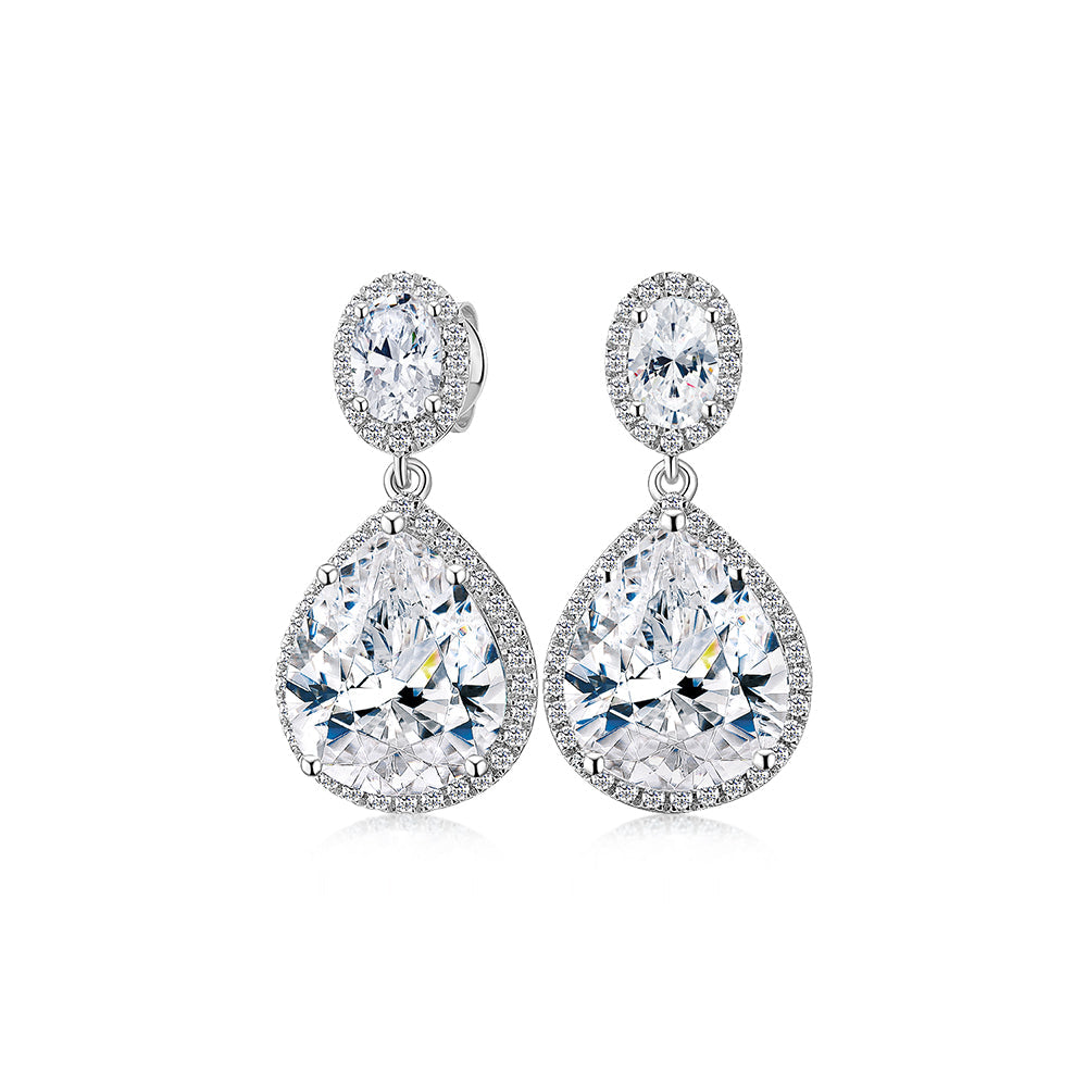 Pear and Oval halo stud earrings with 8.2 carats* of diamond simulants in 10 carat white gold