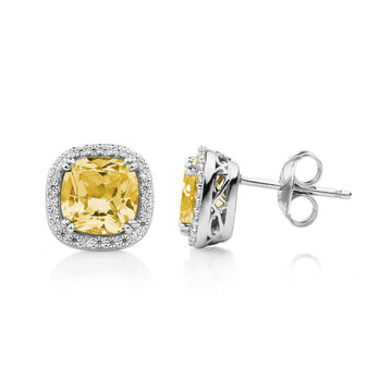 Cushion and Round Brilliant halo stud earrings with 2.81 carats* of diamond simulants in sterling silver secondary view