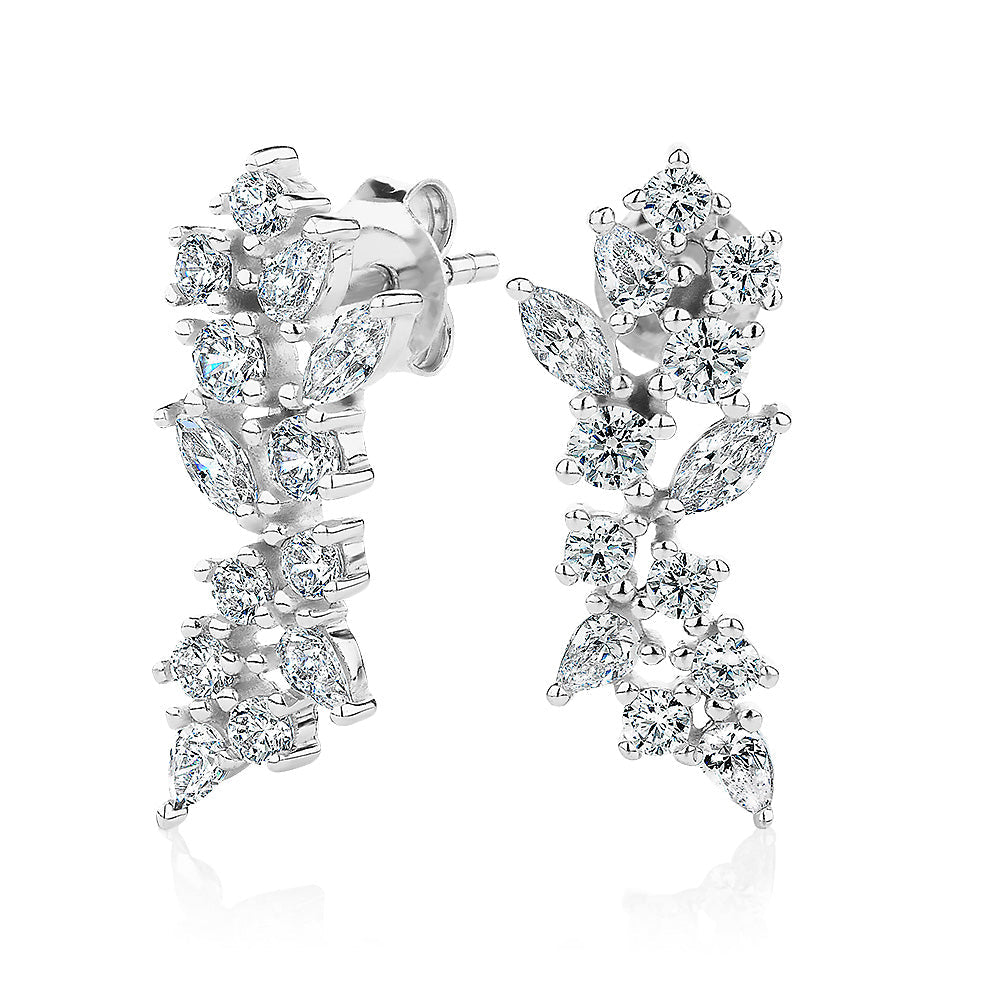 Marquise and Round Brilliant fancy earrings in sterling silver