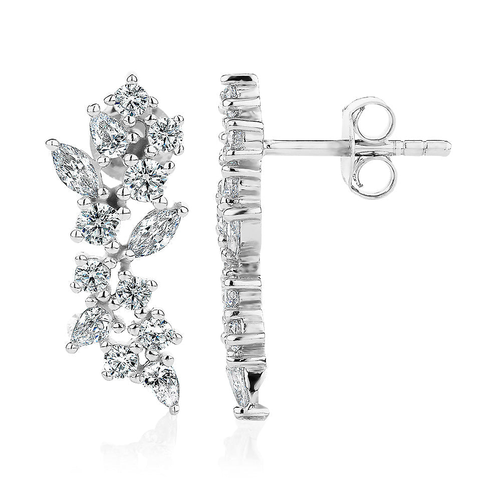 Marquise and Round Brilliant fancy earrings in sterling silver