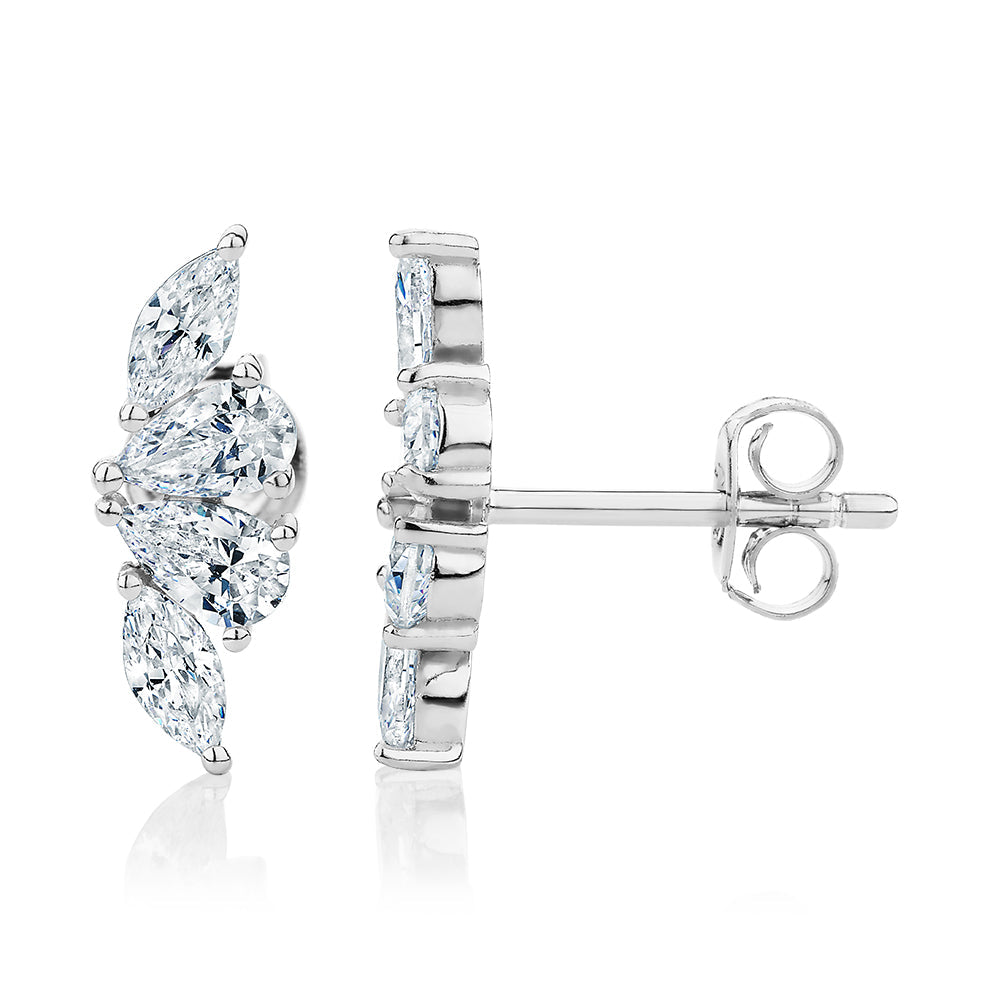 Pear and Marquise climber earrings in sterling silver