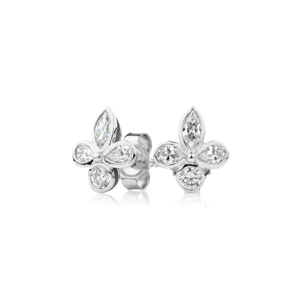 Marquise, Pear and Round Brilliant stud earrings with 0.8 carats* of diamond simulants in 10 carat white gold