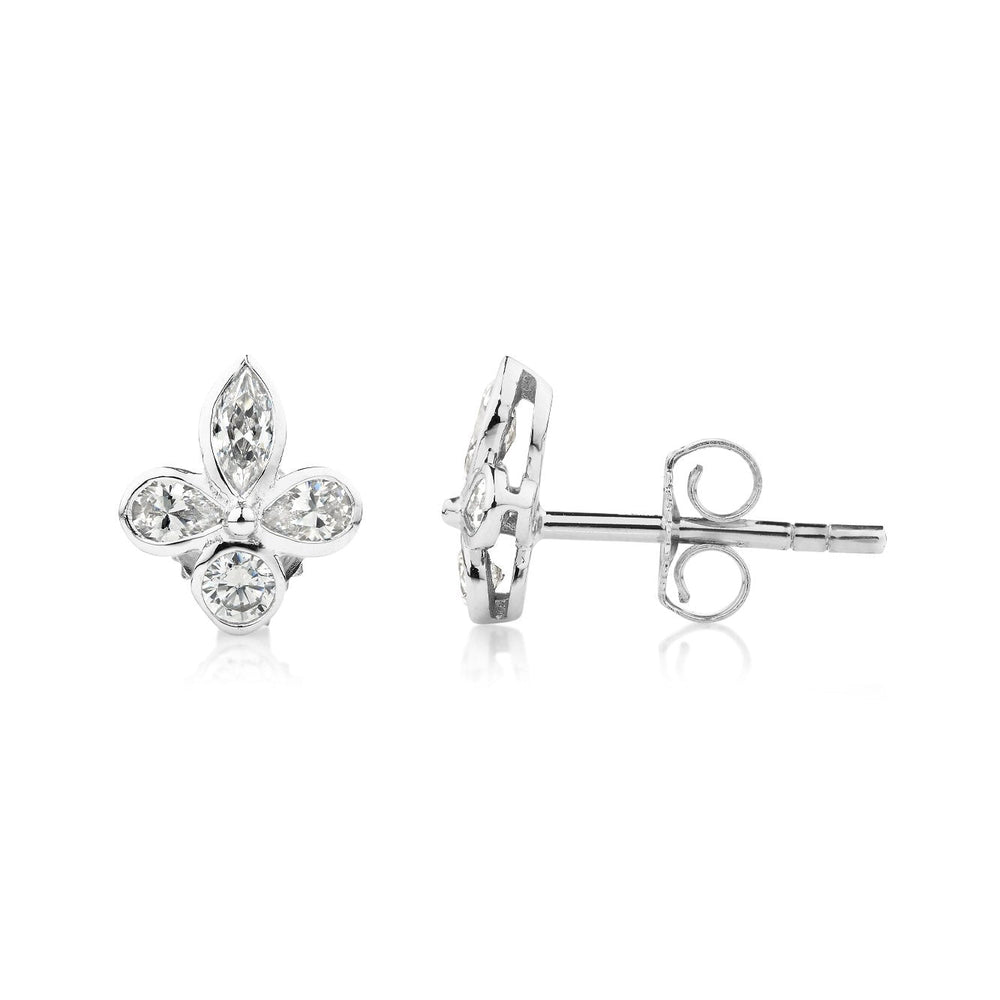 Marquise, Pear and Round Brilliant stud earrings with 0.8 carats* of diamond simulants in 10 carat white gold