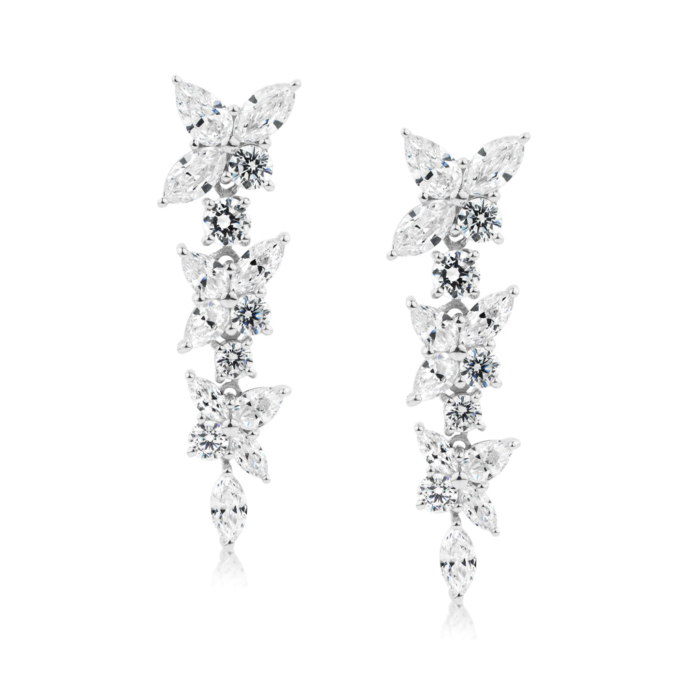 Marquise and Round Brilliant drop earrings with 5.26 carats* of diamond simulants in sterling silver