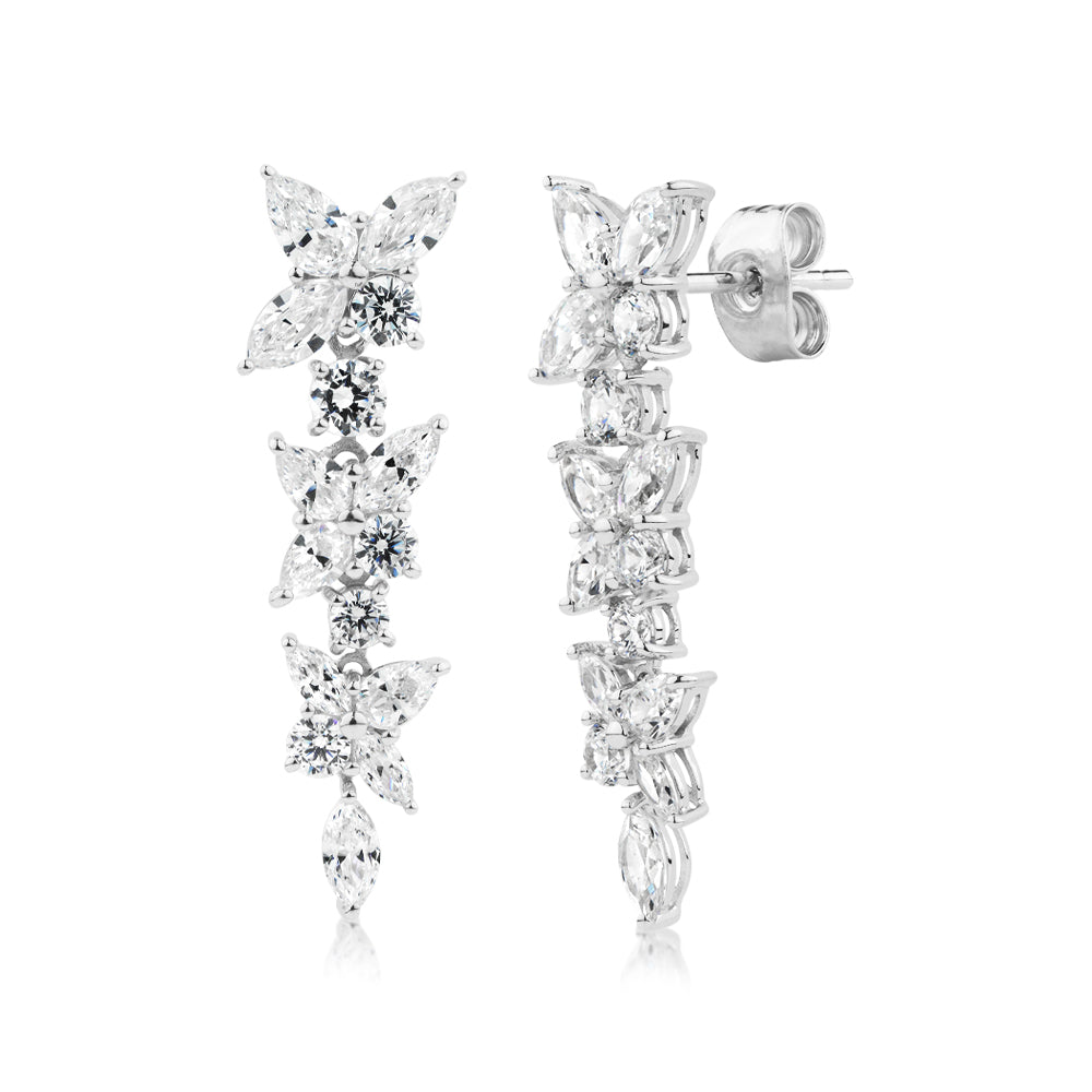 Marquise and Round Brilliant drop earrings with 5.26 carats* of diamond simulants in sterling silver