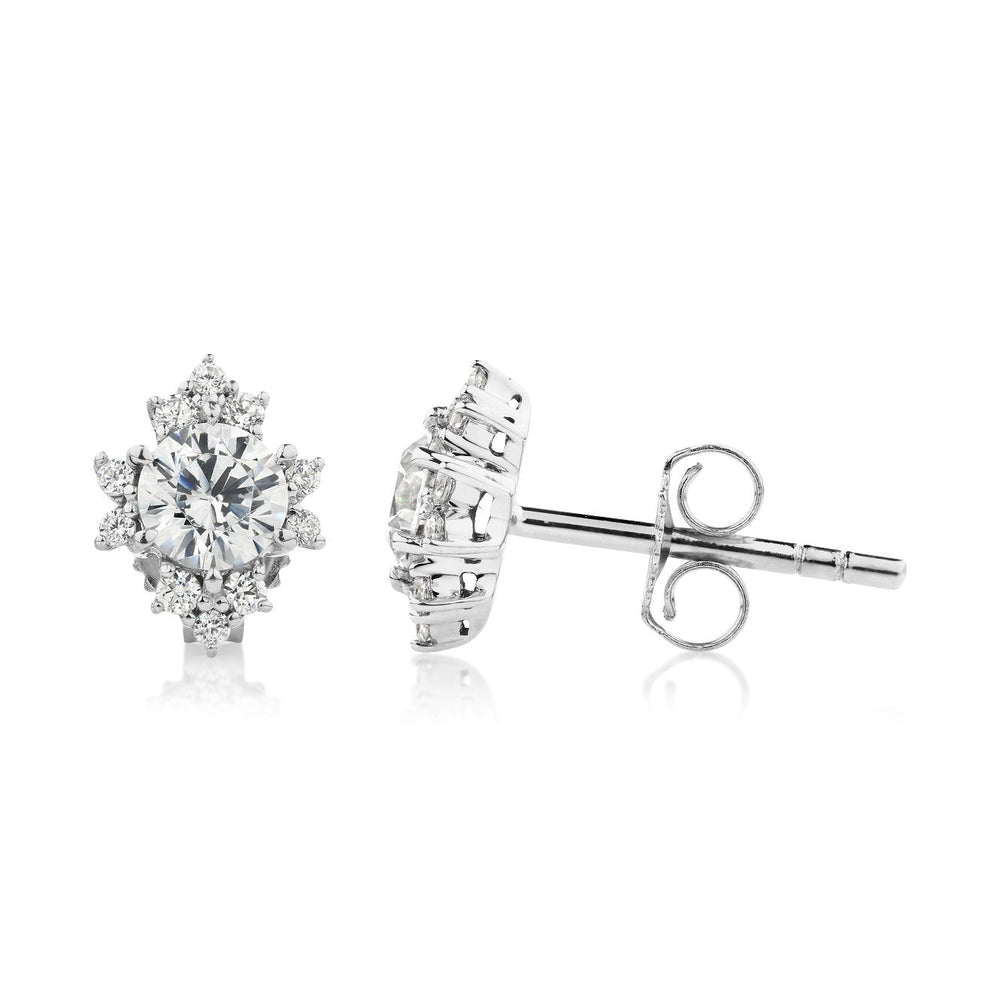 Round Brilliant stud earrings with 0.6 carats* of diamond simulants in 10 carat white gold