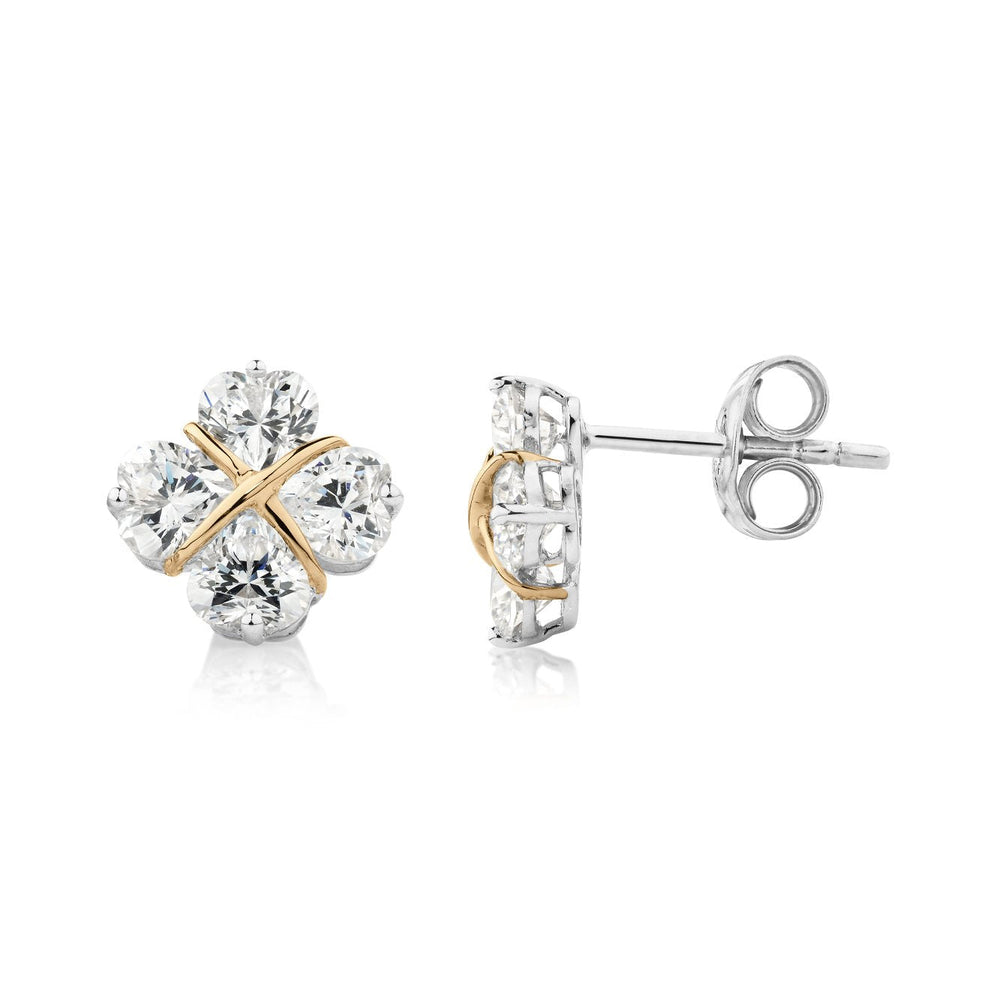 Heart fancy earrings with 2 carats* of diamond simulants in 10 carat yellow gold and sterling silver