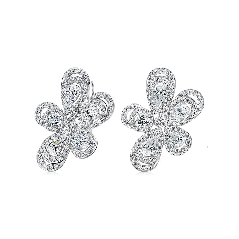 Pear, Oval and Round Brilliant fancy earrings with 2.99 carats* of diamond simulants in 10 carat white gold
