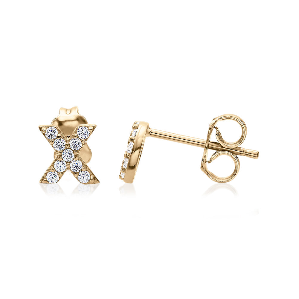 Round Brilliant fancy earrings with diamond simulants in 10 carat yellow gold
