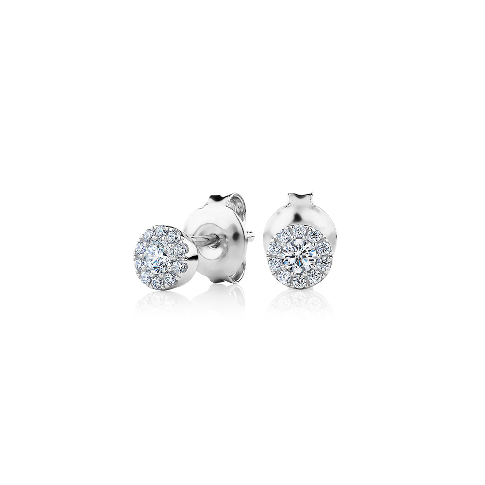 Celeste Round Brilliant Halo earrings with 0.27 carats* of diamond simulants in sterling silver