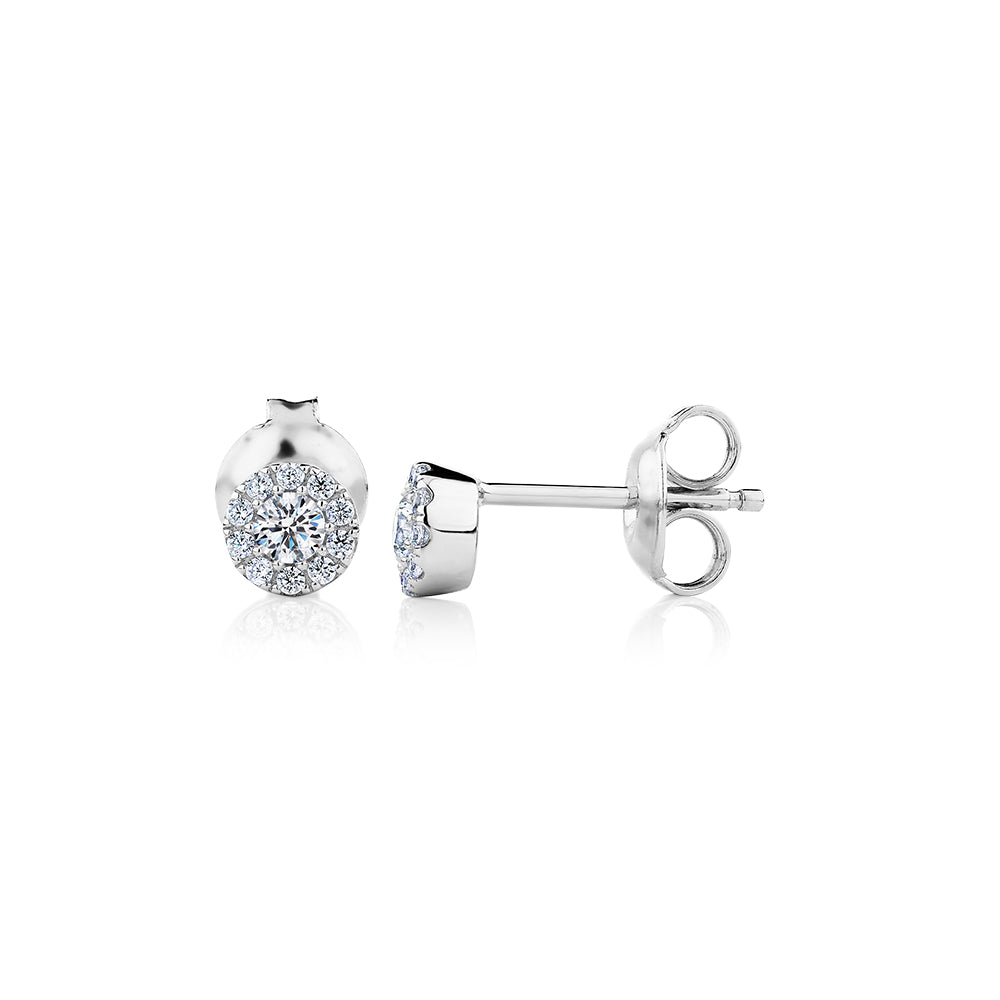 Celeste Round Brilliant Halo earrings with 0.27 carats* of diamond simulants in sterling silver