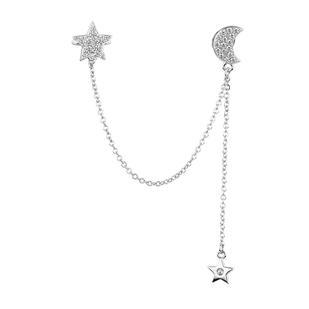 Round Brilliant diamond simulant fancy single earring in sterling silver
