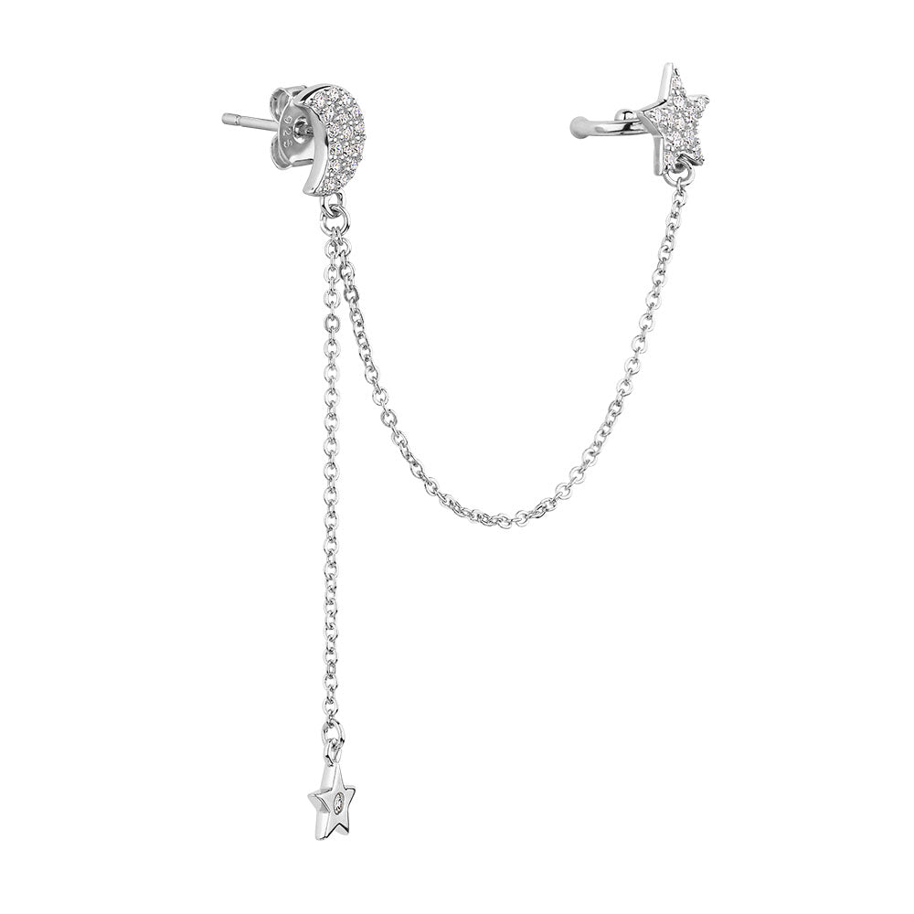 Round Brilliant diamond simulant fancy single earring in sterling silver