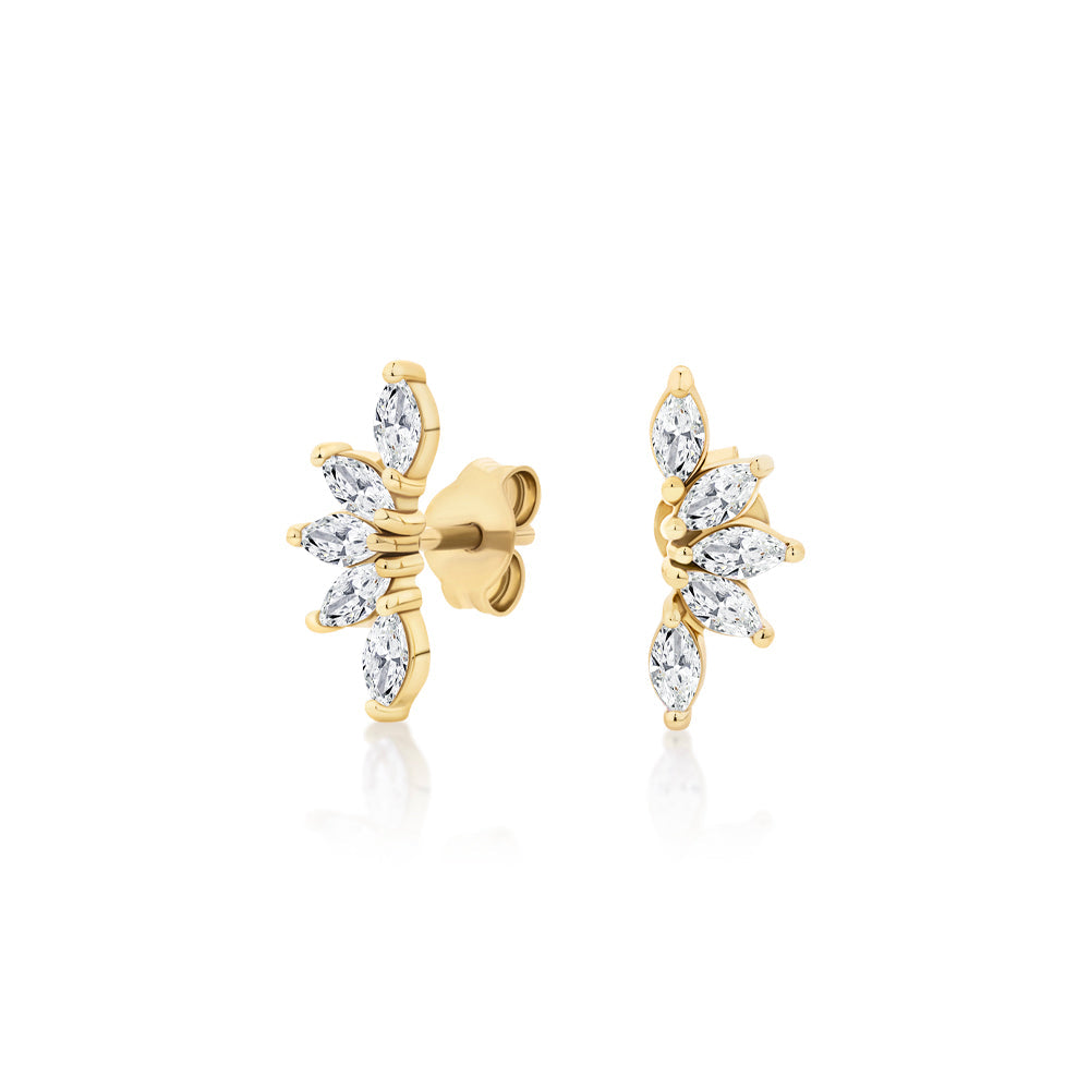 Fancy earrings with diamond simulants in 18 carat yellow gold vermeil