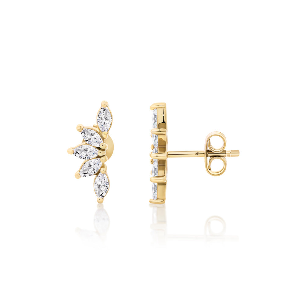 Fancy earrings with diamond simulants in 18 carat yellow gold vermeil