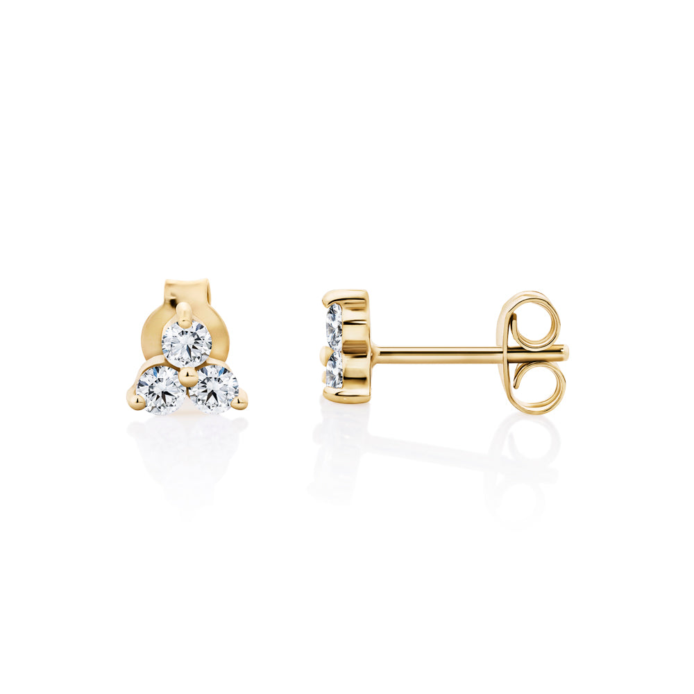 Round brillaint fancy earrings with diamond simualnts in 18 carat yellow gold vermeil