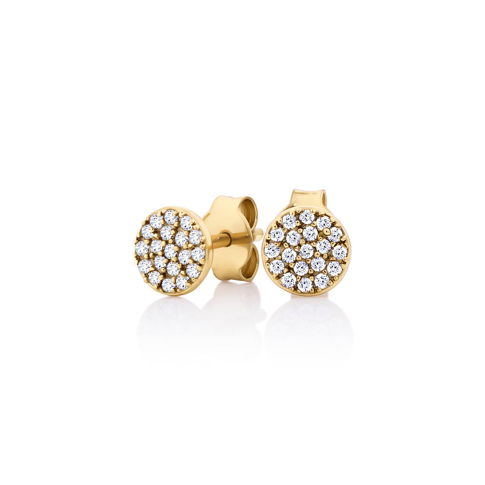 Fancy earrings with round brilliant diamond simulants in 18 carat yellow gold vermeil