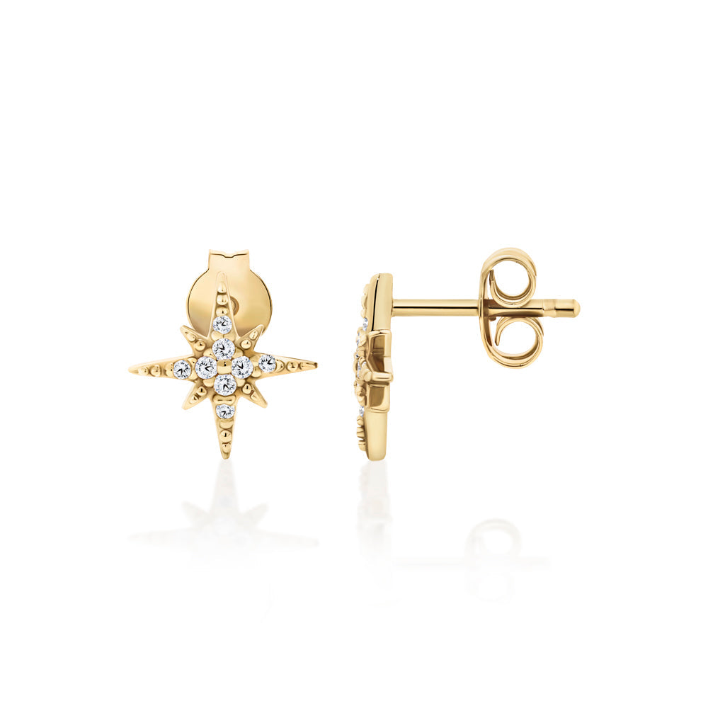 Fancy earrings with round brilliant diamond simulants in 18 carat yellow gold vermeil